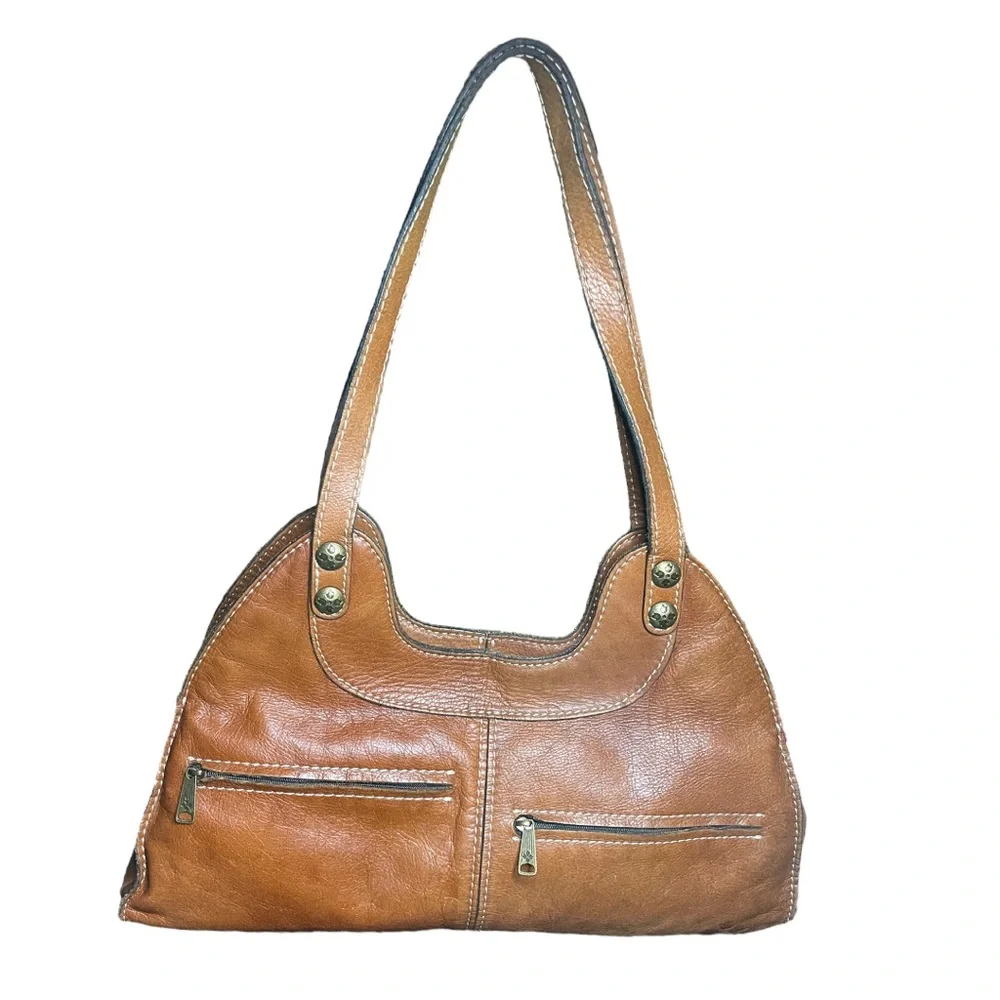 Patricia Nash Ergo Studded Leather Brown Shoulder Bag